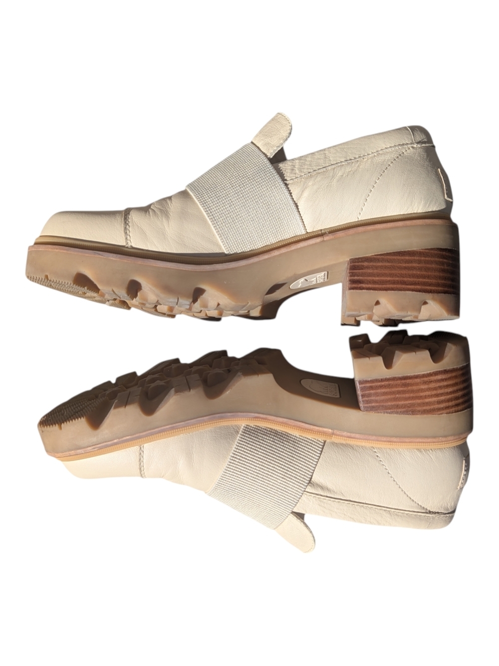 Sorel Cream Leather Slip-On Chunky Loafers with Elastic Band - Picture 5 of 8